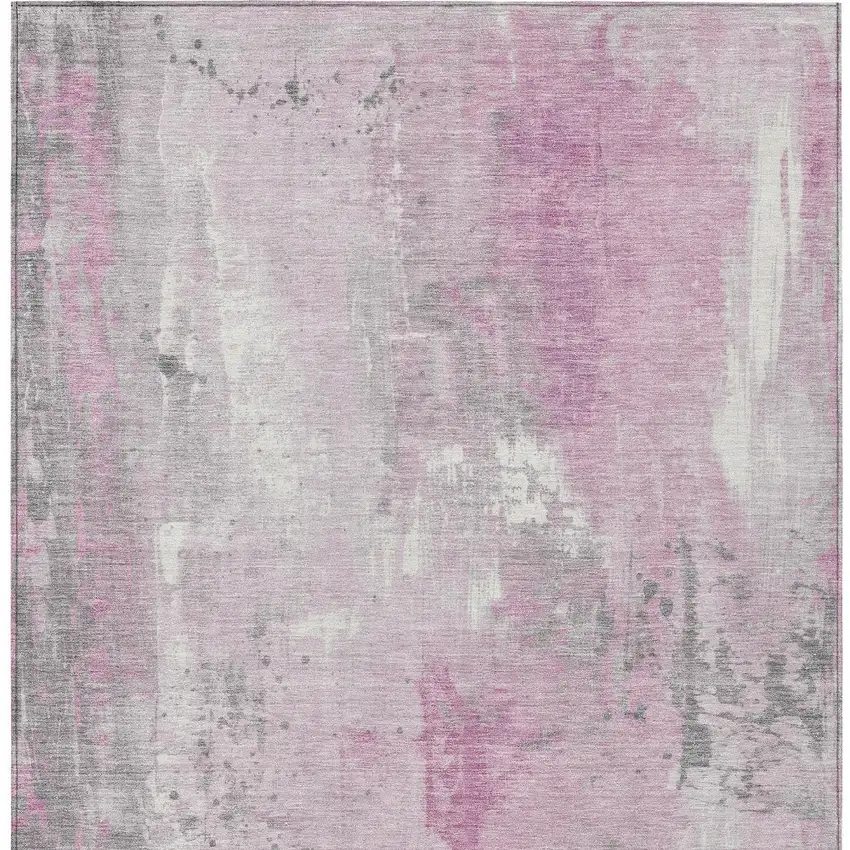 Pink And Gray Abstract Washable Indoor Outdoor Area Rug Photo 7