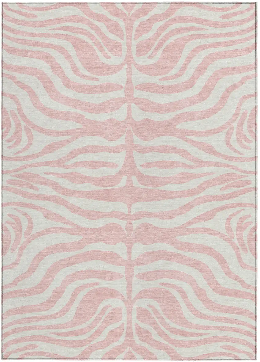 Pink And Gray Animal Print Washable Indoor Outdoor Area Rug Photo 5