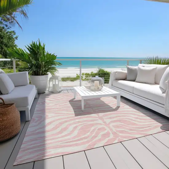 Pink And Gray Animal Print Washable Indoor Outdoor Area Rug Photo 9