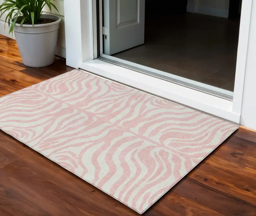 Pink And Gray Animal Print Washable Indoor Outdoor Area Rug Photo 1