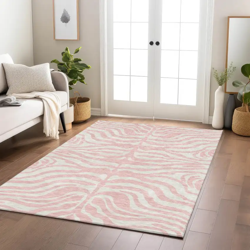 Pink And Gray Animal Print Washable Indoor Outdoor Area Rug Photo 9