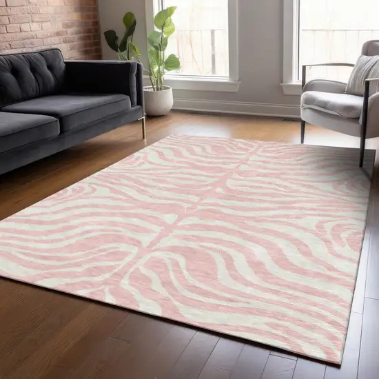 Pink And Gray Animal Print Washable Indoor Outdoor Area Rug Photo 8