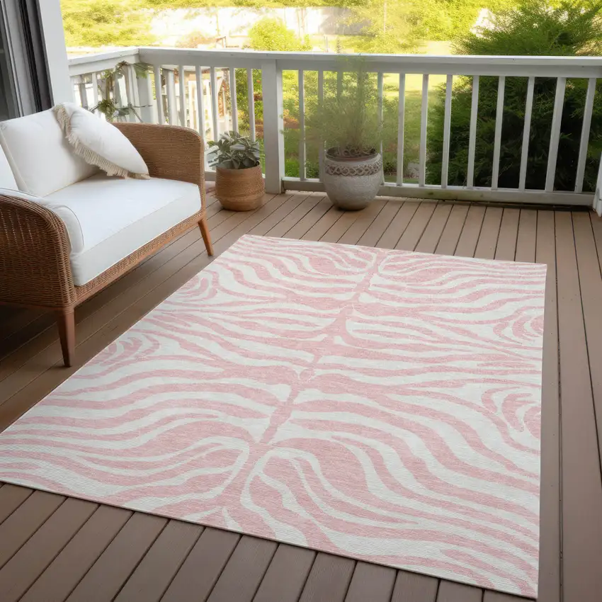 Pink And Gray Animal Print Washable Indoor Outdoor Area Rug Photo 7