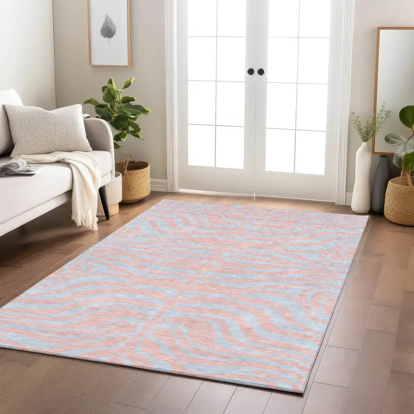 Pink And Gray Animal Print Washable Indoor Outdoor Area Rug Photo 9