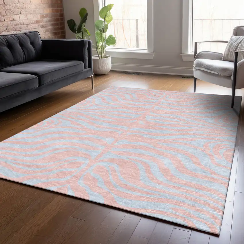 Pink And Gray Animal Print Washable Indoor Outdoor Area Rug Photo 8