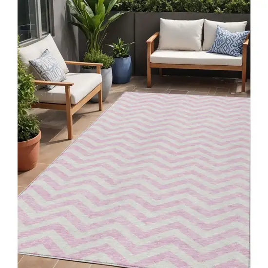 Pink And Gray Chevron Washable Indoor Outdoor Area Rug Photo 1