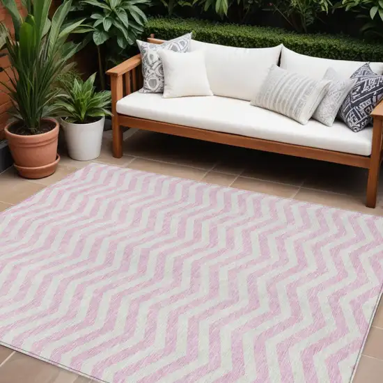 Pink And Gray Chevron Washable Indoor Outdoor Area Rug Photo 1