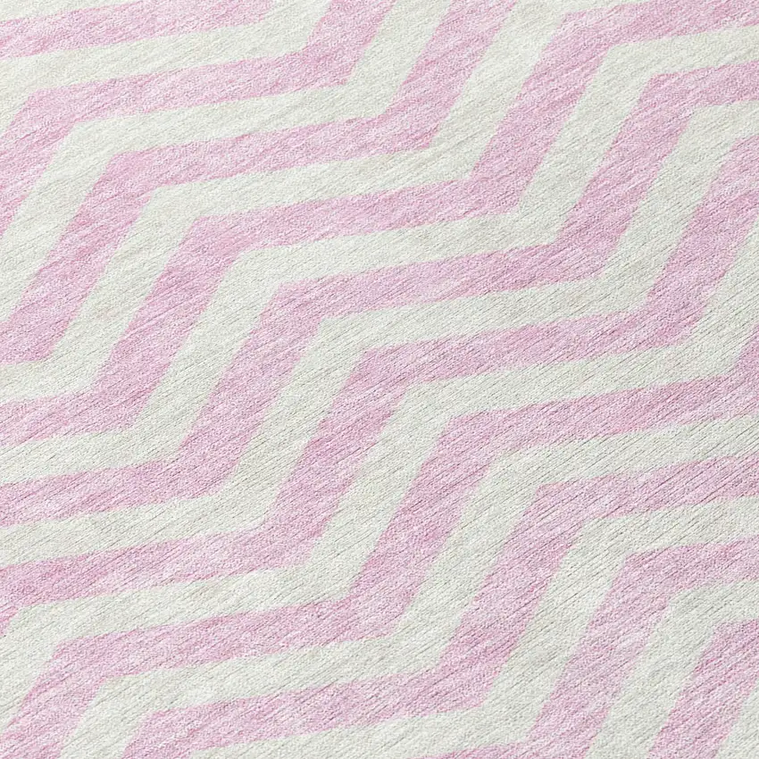 Pink And Gray Chevron Washable Indoor Outdoor Area Rug Photo 6