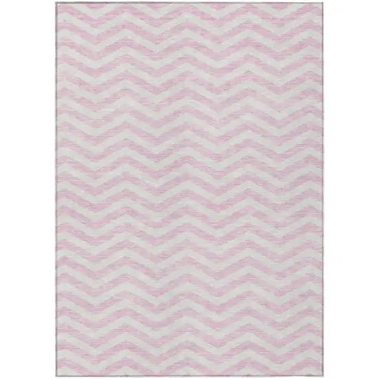 Pink And Gray Chevron Washable Indoor Outdoor Area Rug Photo 2