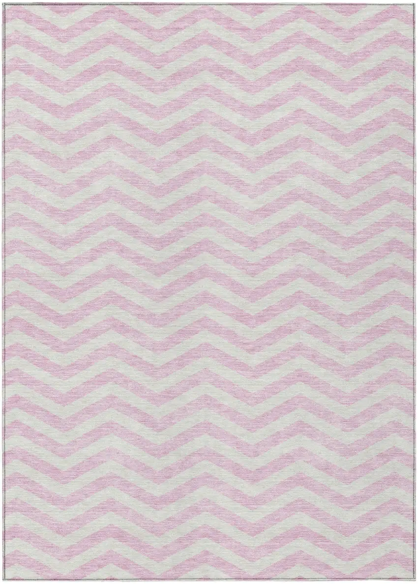 Pink And Gray Chevron Washable Indoor Outdoor Area Rug Photo 2