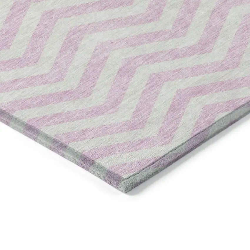 Pink And Gray Chevron Washable Indoor Outdoor Area Rug Photo 5