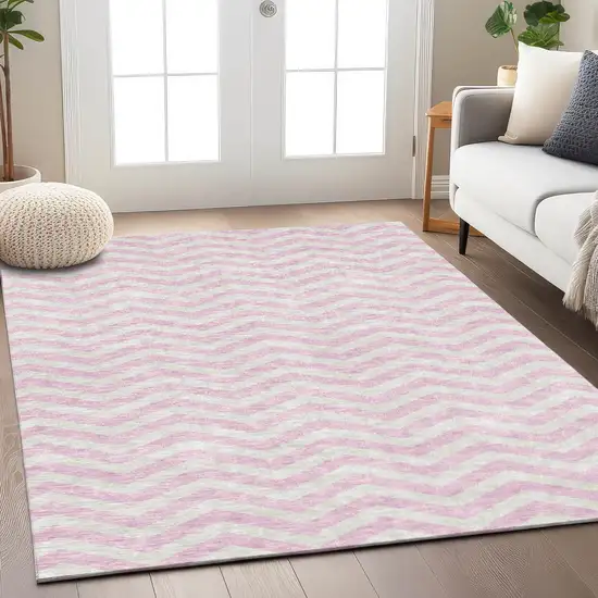 Pink And Gray Chevron Washable Indoor Outdoor Area Rug Photo 8