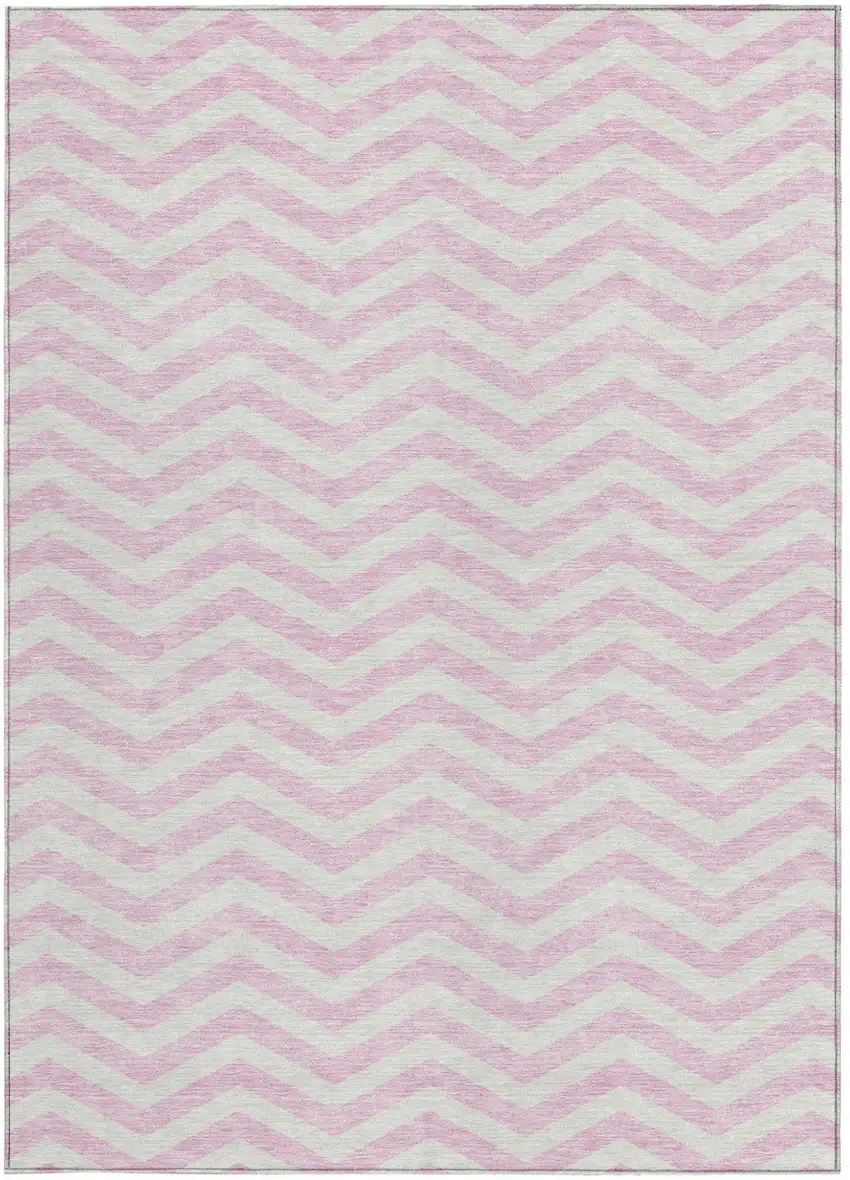 Pink And Gray Chevron Washable Indoor Outdoor Area Rug Photo 6