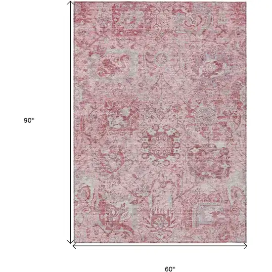 Pink And Gray Damask Washable Indoor Outdoor Area Rug Photo 7