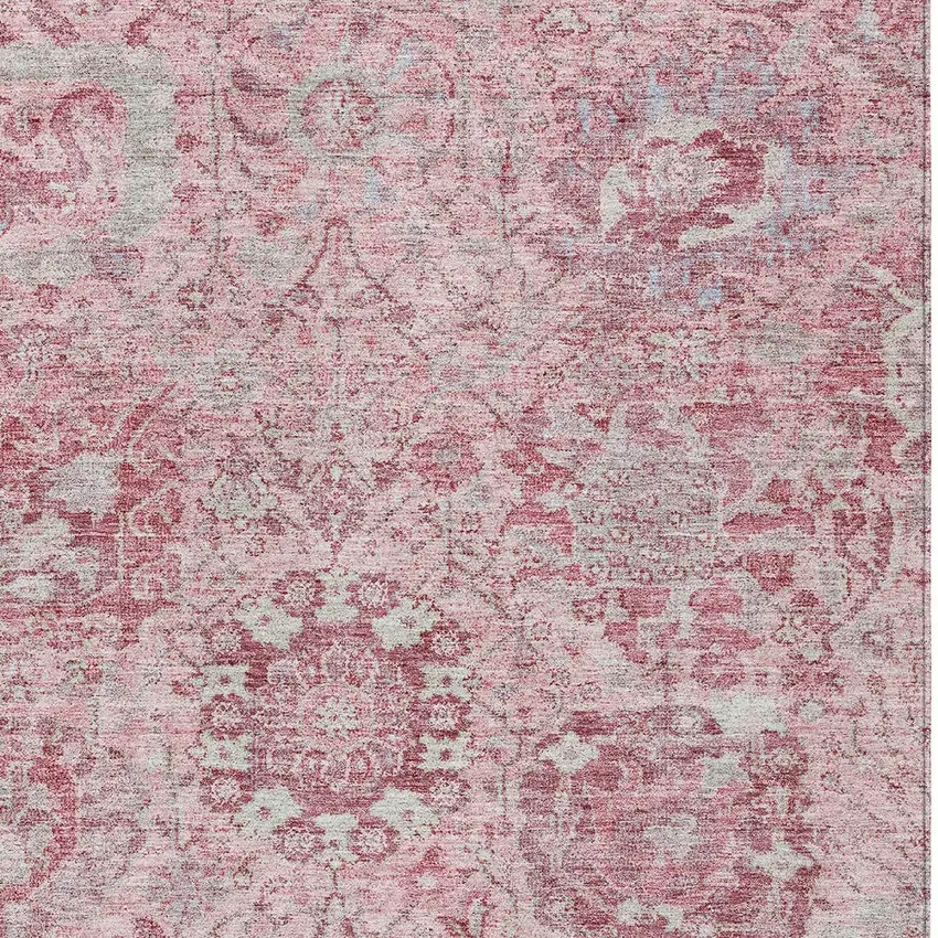 Pink And Gray Damask Washable Indoor Outdoor Area Rug Photo 5