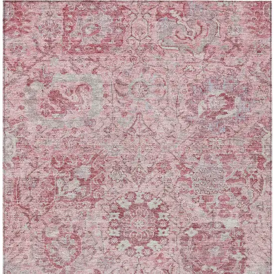 Pink And Gray Damask Washable Indoor Outdoor Area Rug Photo 6