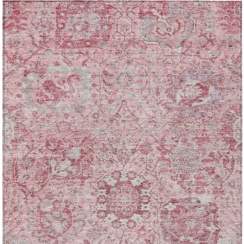 Pink And Gray Damask Washable Indoor Outdoor Area Rug Photo 6