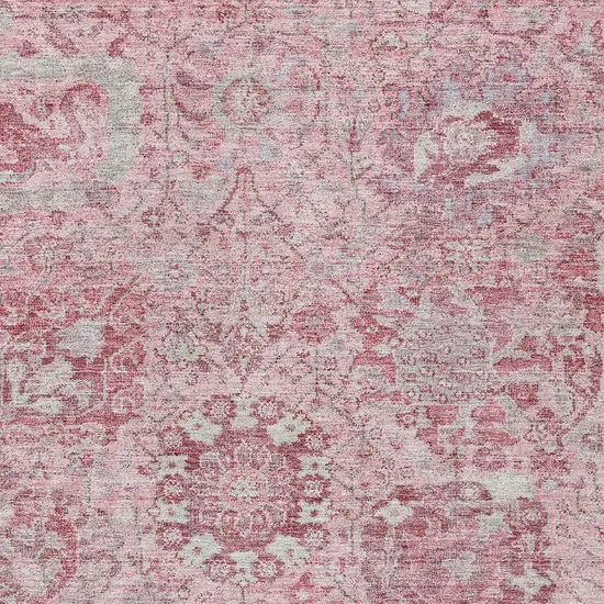 Pink And Gray Damask Washable Indoor Outdoor Area Rug Photo 5