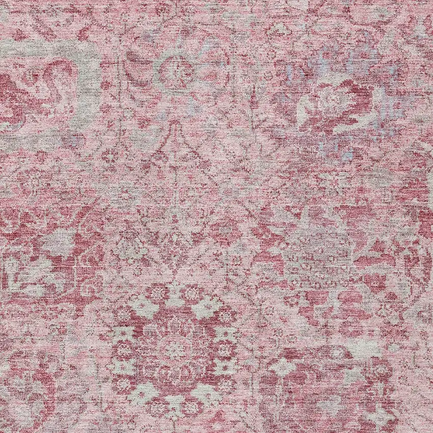 Pink And Gray Damask Washable Indoor Outdoor Area Rug Photo 5