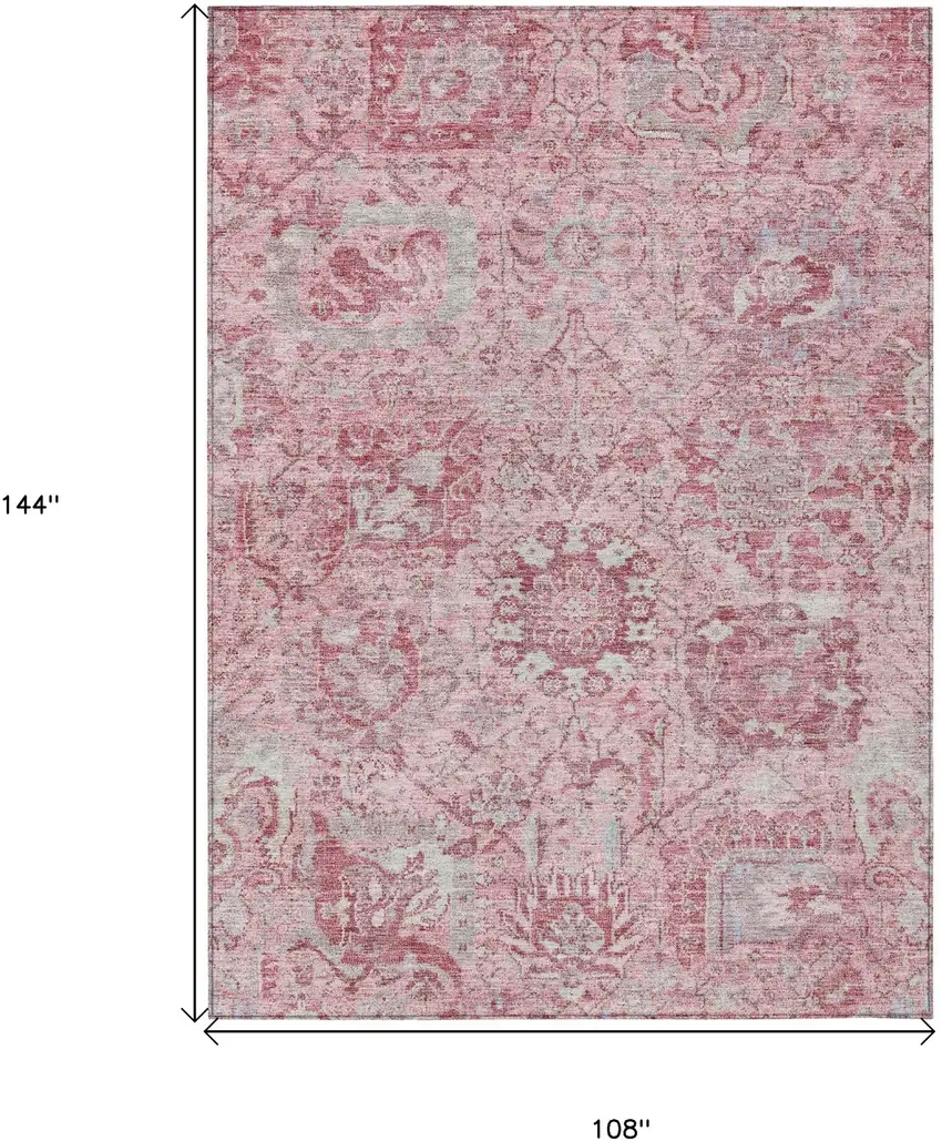 Pink And Gray Damask Washable Indoor Outdoor Area Rug Photo 7