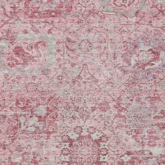Pink And Gray Damask Washable Indoor Outdoor Area Rug Photo 5