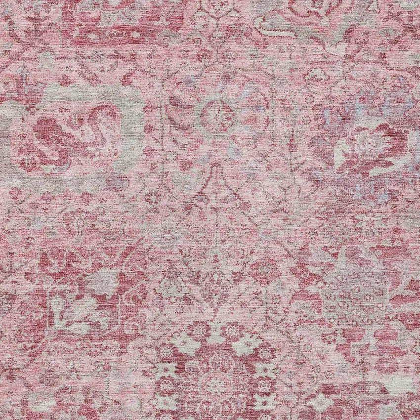 Pink And Gray Damask Washable Indoor Outdoor Area Rug Photo 5