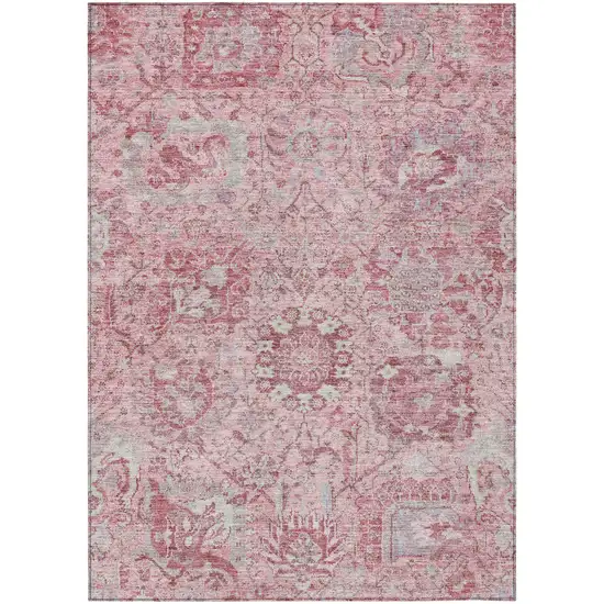 Pink And Gray Damask Washable Indoor Outdoor Area Rug Photo 2