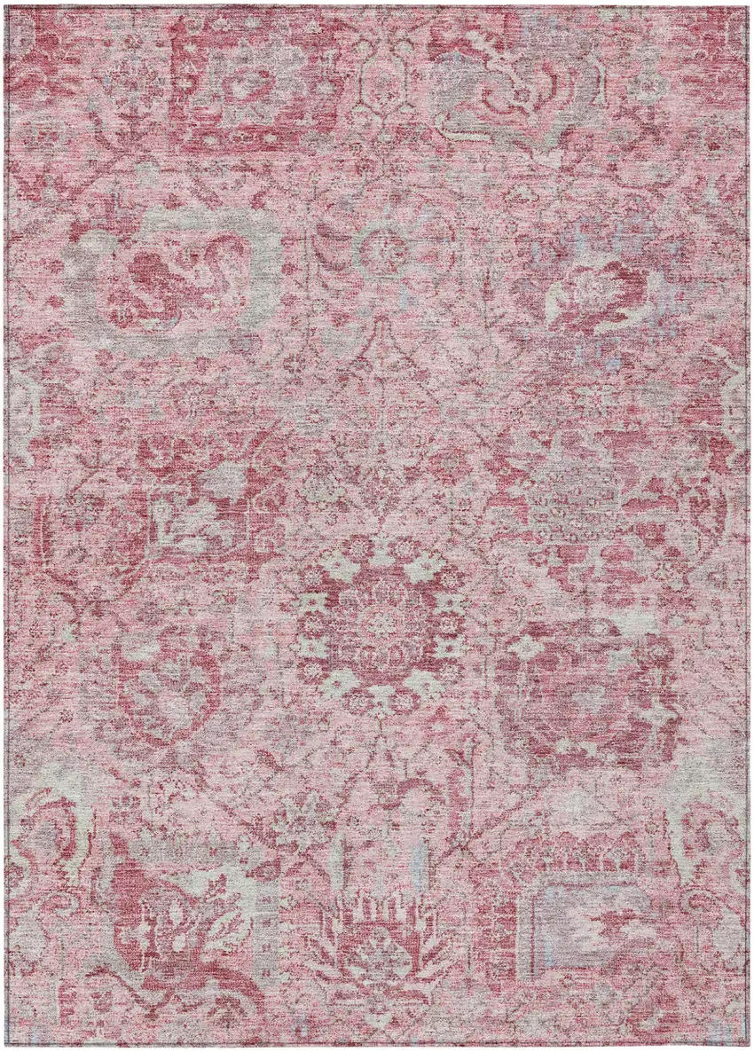 Pink And Gray Damask Washable Indoor Outdoor Area Rug Photo 2