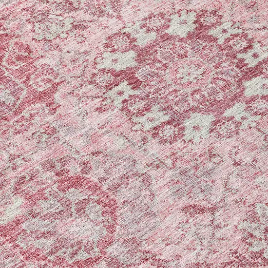 Pink And Gray Damask Washable Indoor Outdoor Area Rug Photo 7