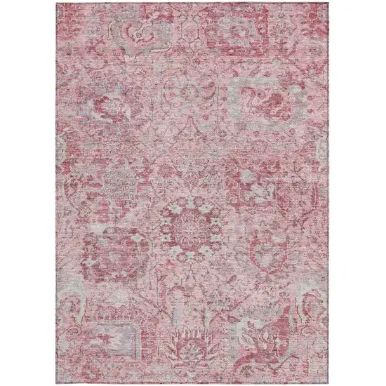 Pink And Gray Damask Washable Indoor Outdoor Area Rug Photo 5
