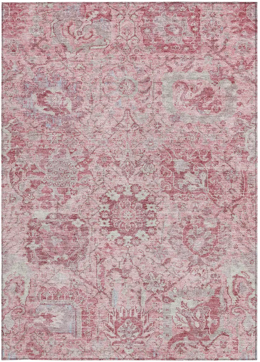 Pink And Gray Damask Washable Indoor Outdoor Area Rug Photo 5