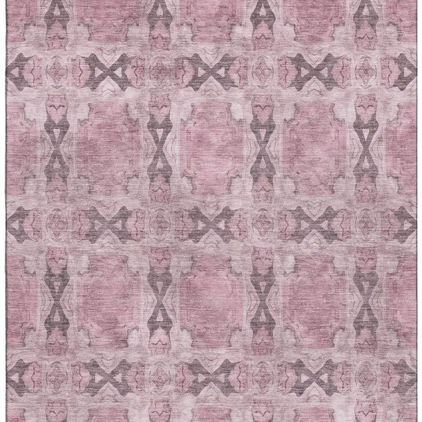 Pink And Gray Floral Medallion Washable Area Rug With UV Protection Photo 2