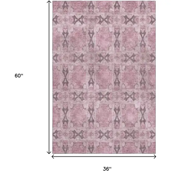 Pink And Gray Floral Medallion Washable Area Rug With UV Protection Photo 3