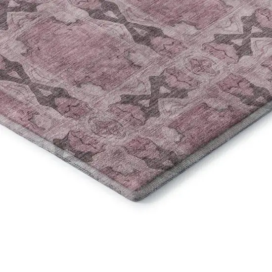 Pink And Gray Floral Medallion Washable Area Rug With UV Protection Photo 7