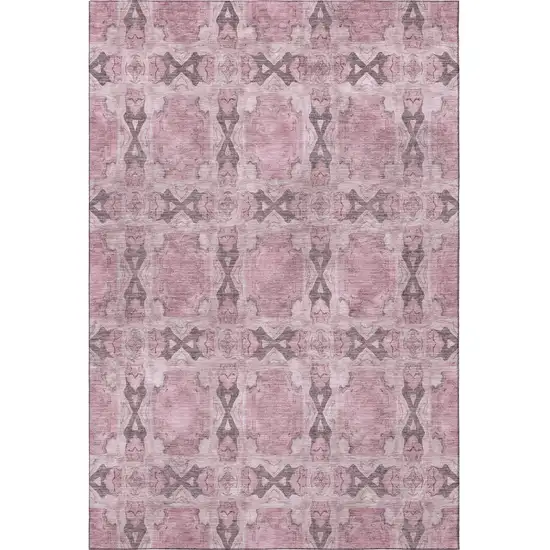 Pink And Gray Floral Medallion Washable Area Rug With UV Protection Photo 3