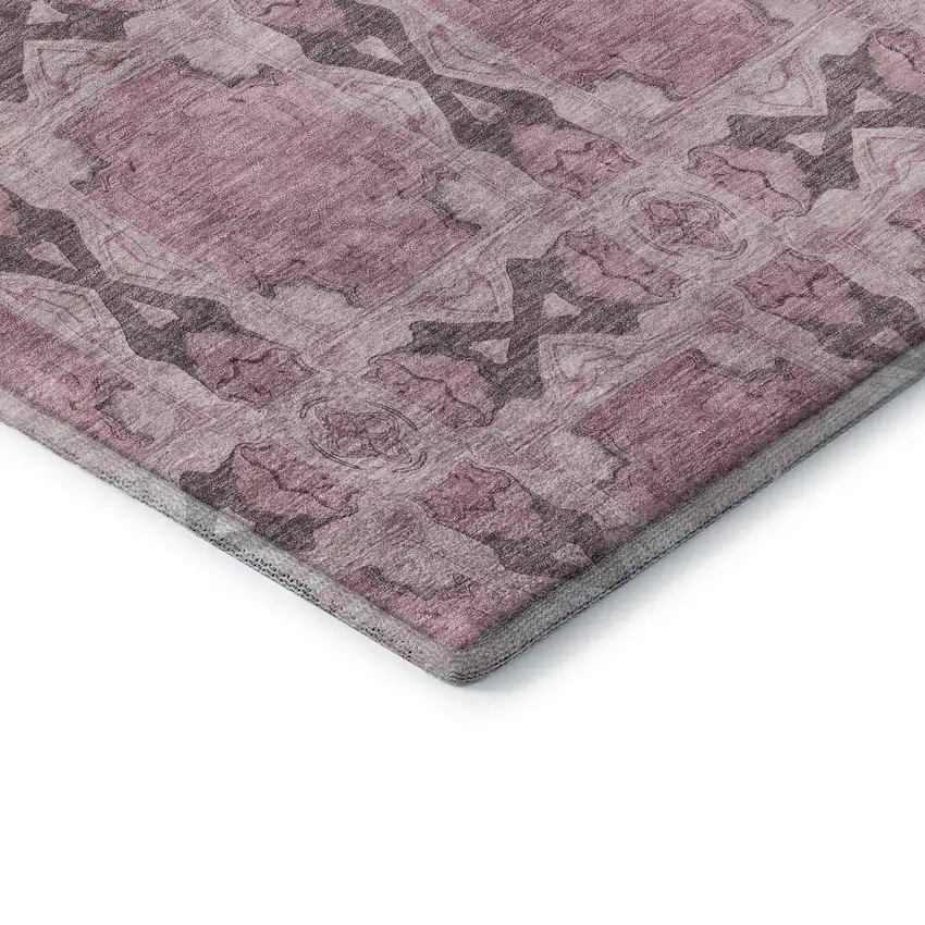 Pink And Gray Floral Medallion Washable Area Rug With UV Protection Photo 7