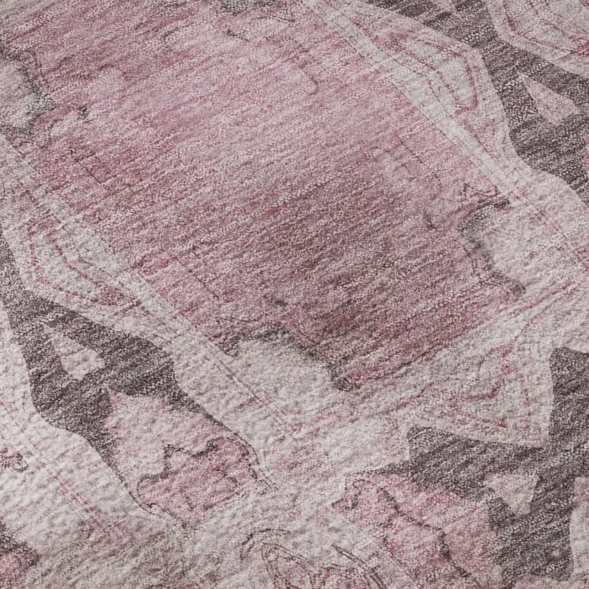 Pink And Gray Floral Medallion Washable Area Rug With UV Protection Photo 9
