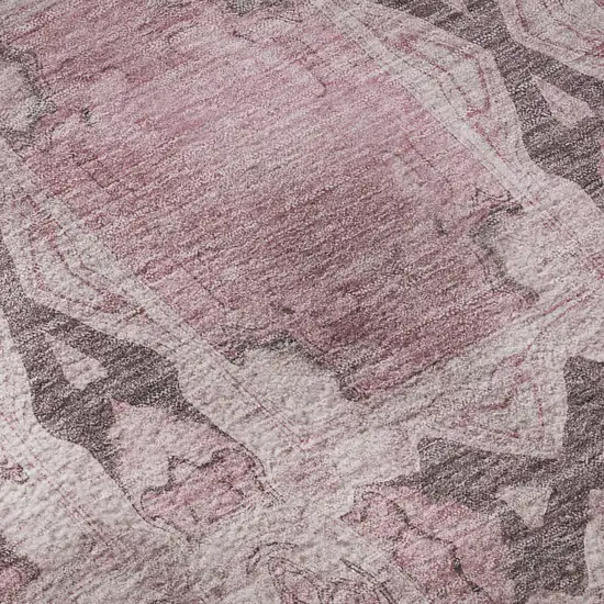 Pink And Gray Floral Medallion Washable Area Rug With UV Protection Photo 9