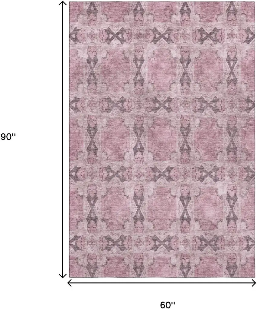 Pink And Gray Floral Medallion Washable Area Rug With UV Protection Photo 3