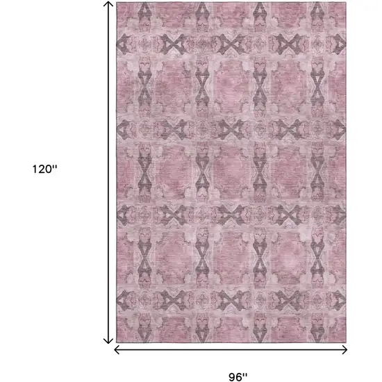 Pink And Gray Floral Medallion Washable Area Rug With UV Protection Photo 3