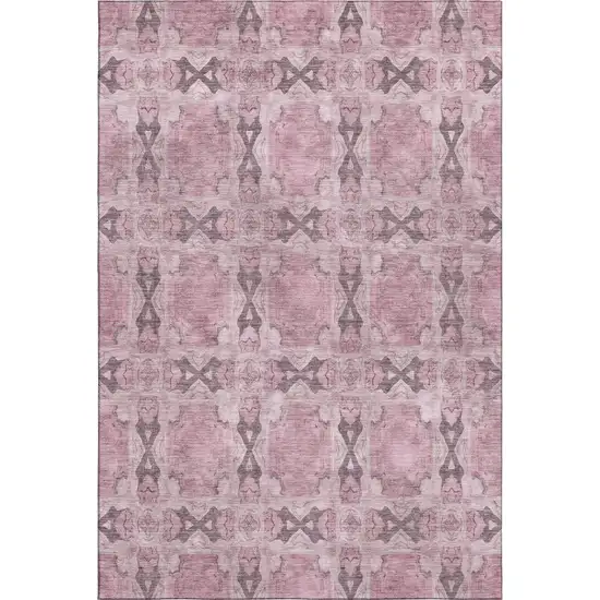 Pink And Gray Floral Medallion Washable Area Rug With UV Protection Photo 1