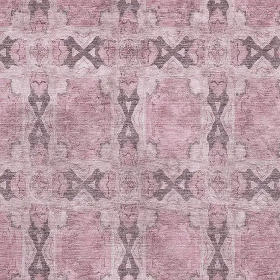 Pink And Gray Floral Medallion Washable Area Rug With UV Protection Photo 2