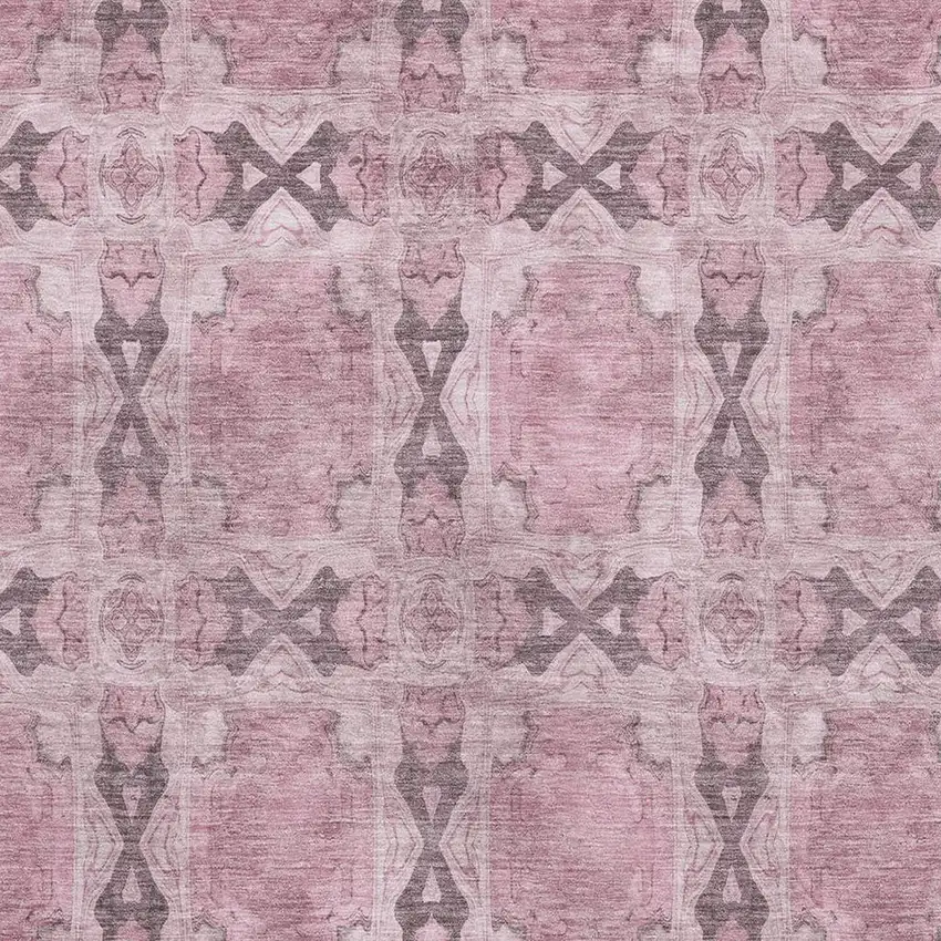 Pink And Gray Floral Medallion Washable Area Rug With UV Protection Photo 2