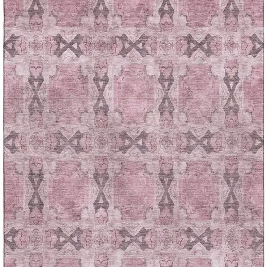 Pink And Gray Floral Medallion Washable Area Rug With UV Protection Photo 3