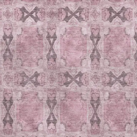 Pink And Gray Floral Medallion Washable Area Rug With UV Protection Photo 2