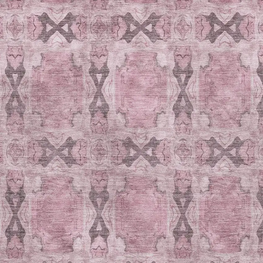 Pink And Gray Floral Medallion Washable Area Rug With UV Protection Photo 2