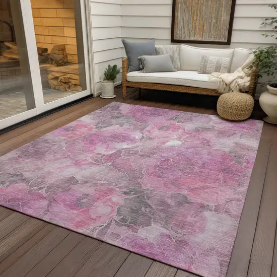 Pink And Gray Floral Washable Indoor Outdoor Area Rug Photo 4