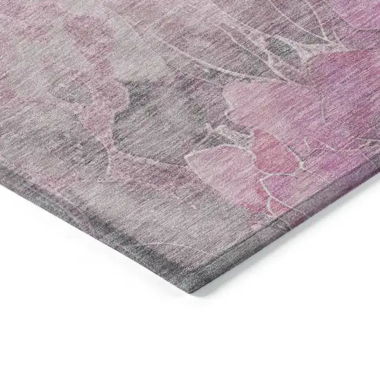 Pink And Gray Floral Washable Indoor Outdoor Area Rug Photo 8