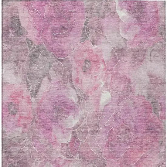 Pink And Gray Floral Washable Indoor Outdoor Area Rug Photo 3