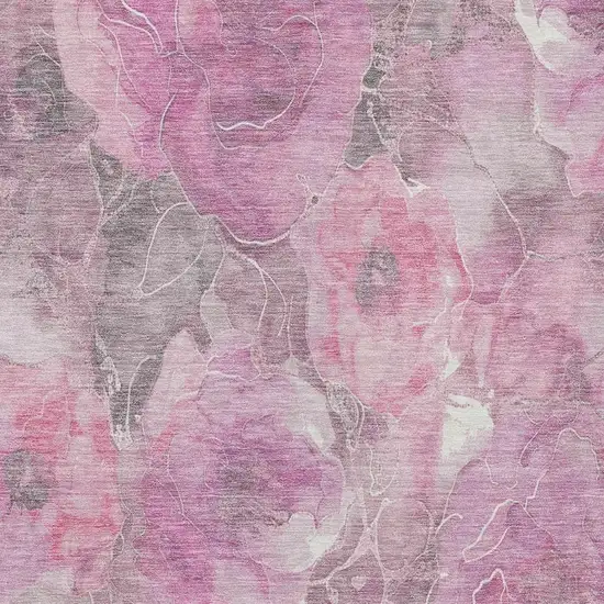 Pink And Gray Floral Washable Indoor Outdoor Area Rug Photo 3